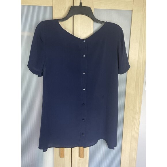 Diane Von Furstenberg Women's Navy Flutter Sleeve Silk Top Sz 8 Party Career DVF - Picture 6 of 8